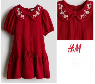 1717- پیراهن موسلین دخترانه از برند H&M - Image 6